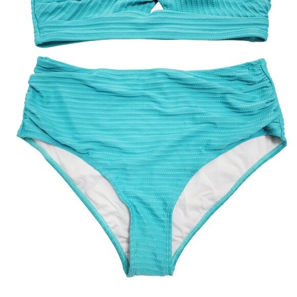Womens Teal Textured High-Waisted Bikini Set Size L Swimsuit - Picture 5 of 5
